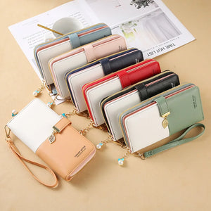 Women's PU Wallet Mini Handheld Money Pouch with Lanyard
