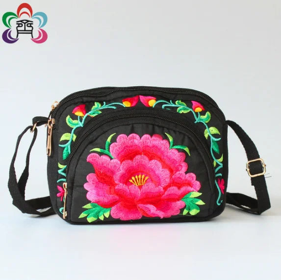Yunnan Ethnic Embroidered Shoulder Bag with Change Mobile Phone Bag