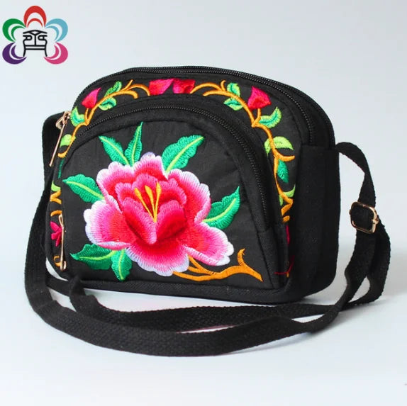 Yunnan Ethnic Embroidered Shoulder Bag with Change Mobile Phone Bag