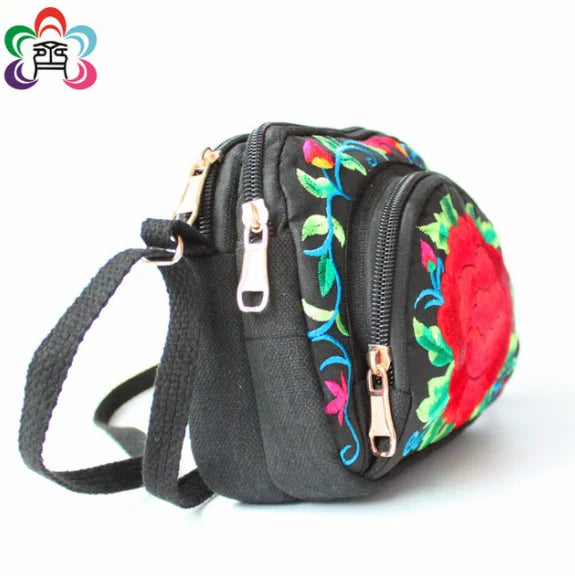 Yunnan Ethnic Embroidered Shoulder Bag with Change Mobile Phone Bag