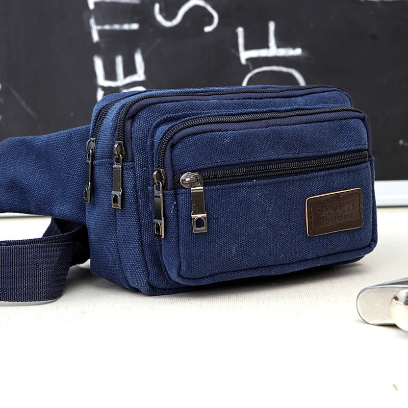 Canvas Men Waist Bag Zipper Pocket Outdoor Sports Pack