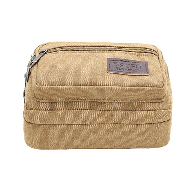 Canvas Men Waist Bag Zipper Pocket Outdoor Sports Pack