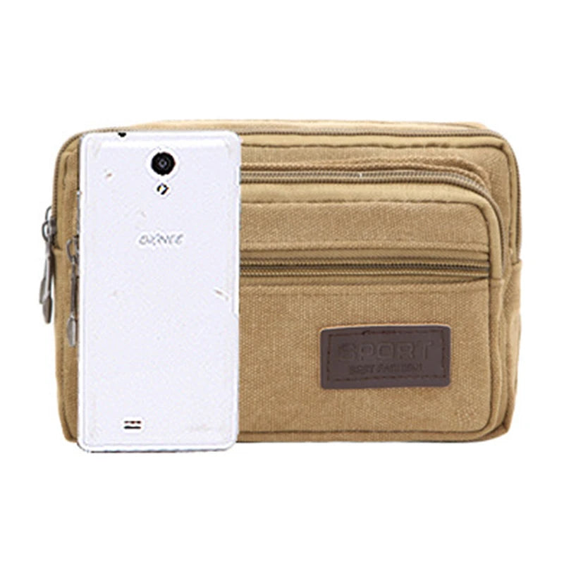 Canvas Men Waist Bag Zipper Pocket Outdoor Sports Pack