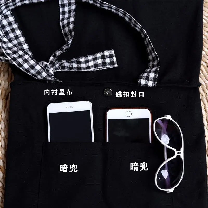 Bowknot Canvas Women Messenger Bags Small Shoulder Girls Handbags Crossbody Bags