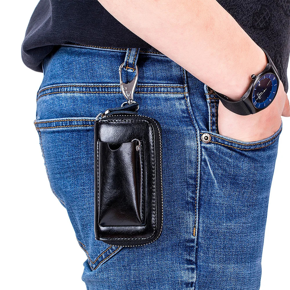 Men's Leather Car Key Bag with Multi-Function Design