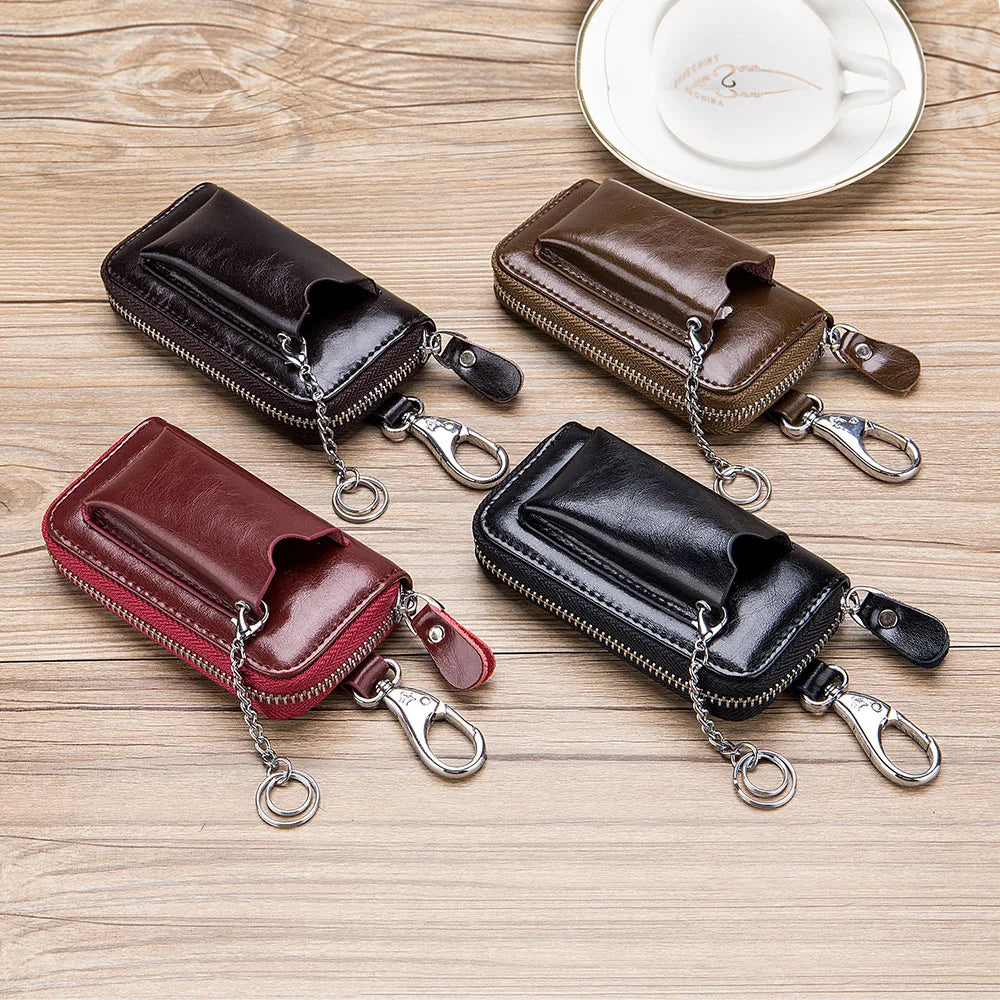 Men's Leather Car Key Bag with Multi-Function Design