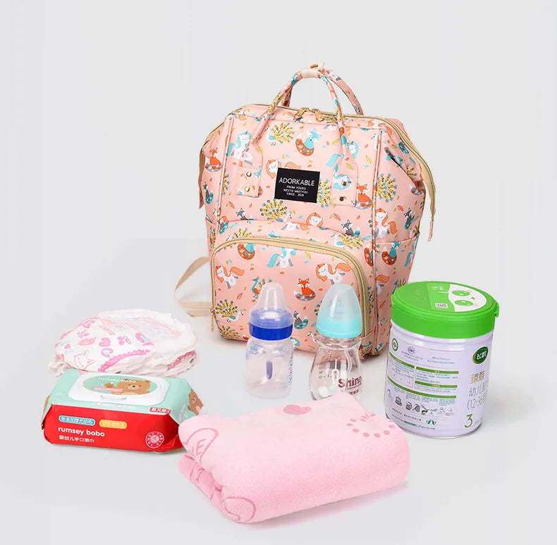 Cartoon Print Mommy Backpack Anti-theft Portable Maternal Baby Bag