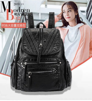 Women's PU Leather Backpack School Bag Waterproof