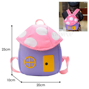 Kids Mushroom House Kindergarten Shoulder Backpack Boy Girl Travel Snack Bag