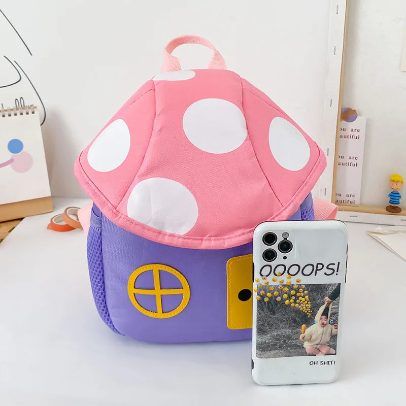 Kids Mushroom House Kindergarten Shoulder Backpack Boy Girl Travel Snack Bag