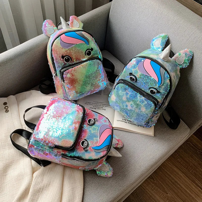 Unicorn Backpack for Girls, Student School Bag with Sequins