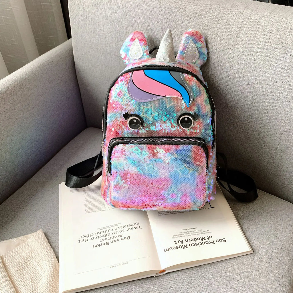Unicorn Backpack for Girls, Student School Bag with Sequins