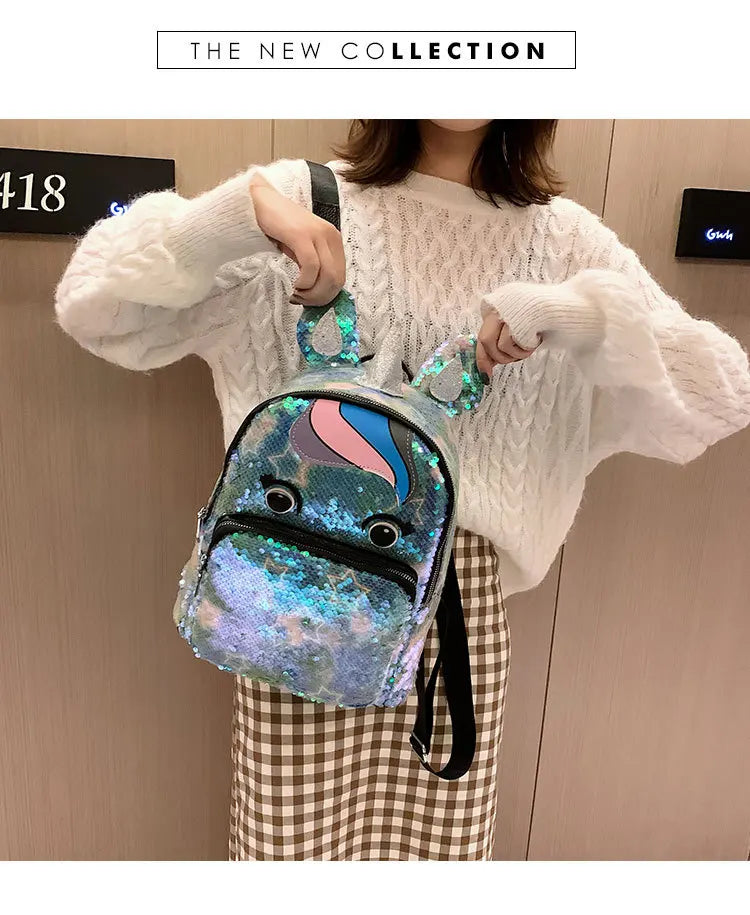 Unicorn Backpack for Girls, Student School Bag with Sequins