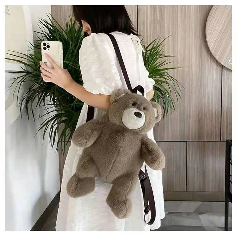 Cartoon Plush Bear Shoulder Bag Handbag Backpack