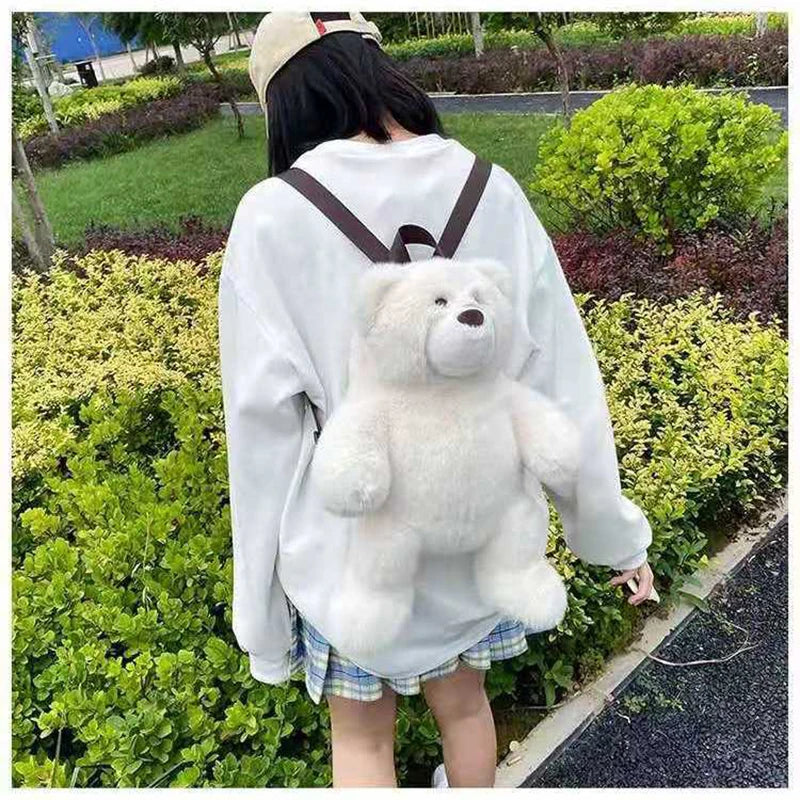 Cartoon Plush Bear Shoulder Bag Handbag Backpack