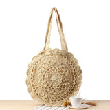 Round Straw Shoulder Bag Hook Flower Woven Sweet Lady Beach Bag