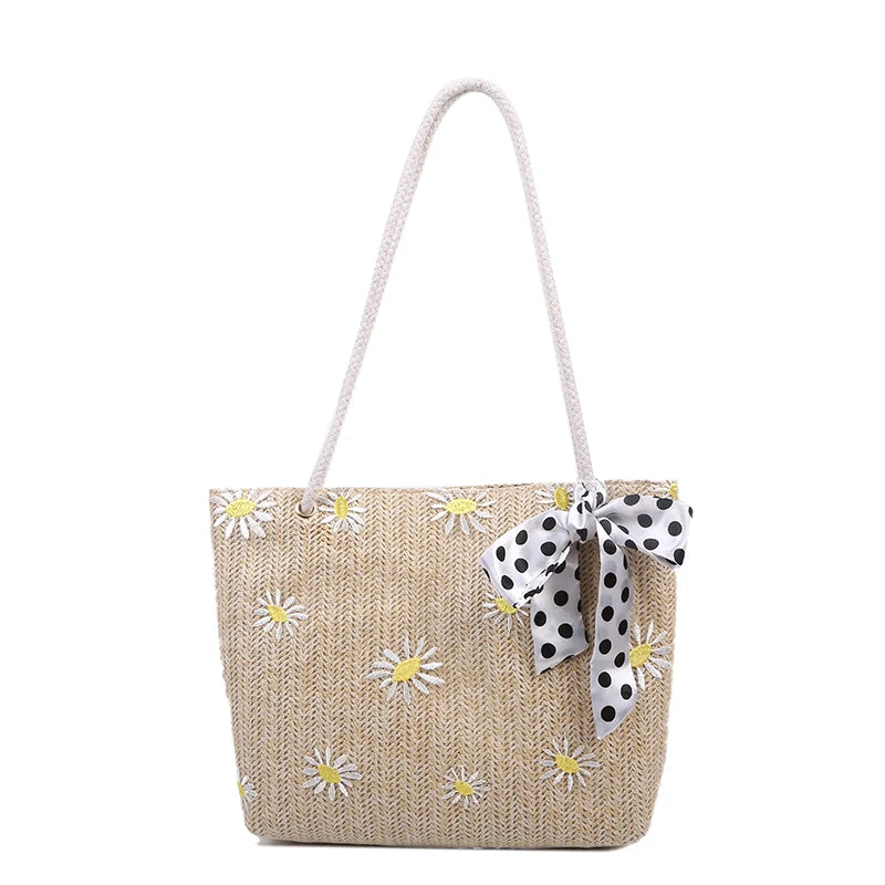 Straw Braided Silk Scarf Handbag