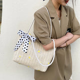 Straw Braided Silk Scarf Handbag