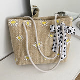 Straw Braided Silk Scarf Handbag