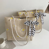 Straw Braided Silk Scarf Handbag