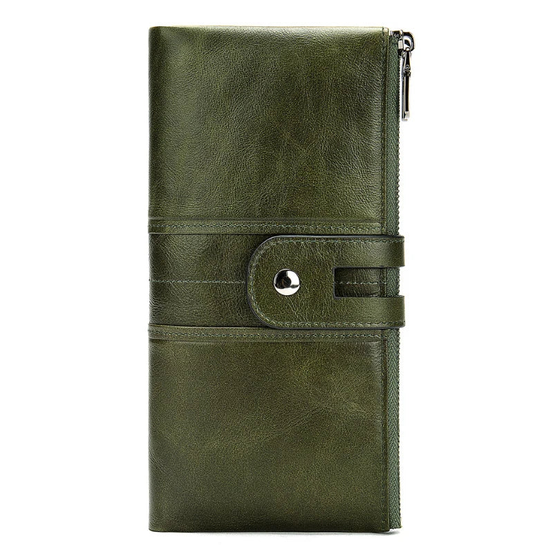 Green Red Bifold Zipper Long Purse for Lady