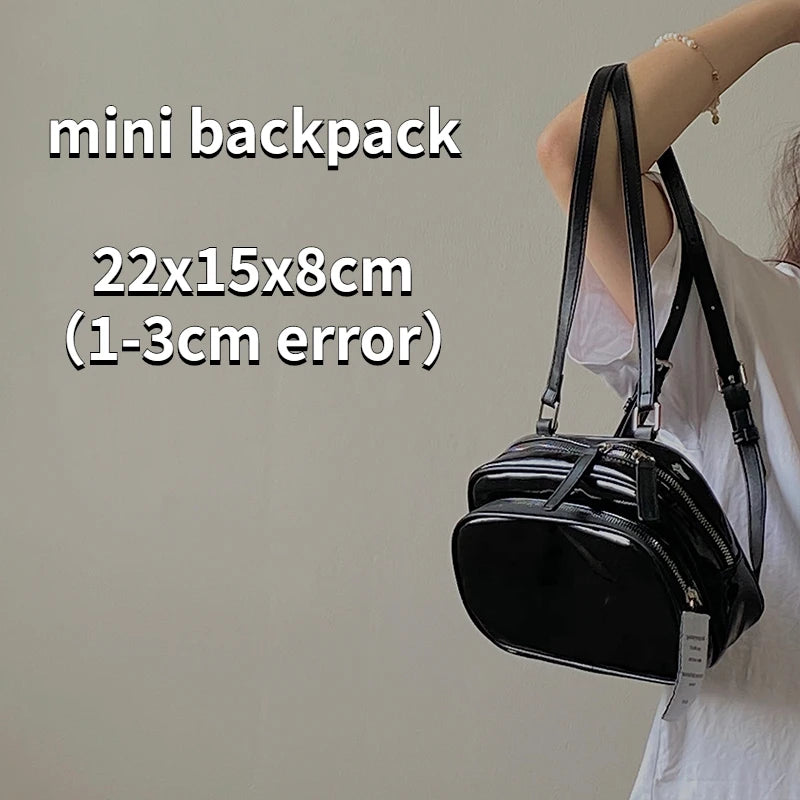 Women's Small Backpack Patent Leather Girls Student Shoulder Bags