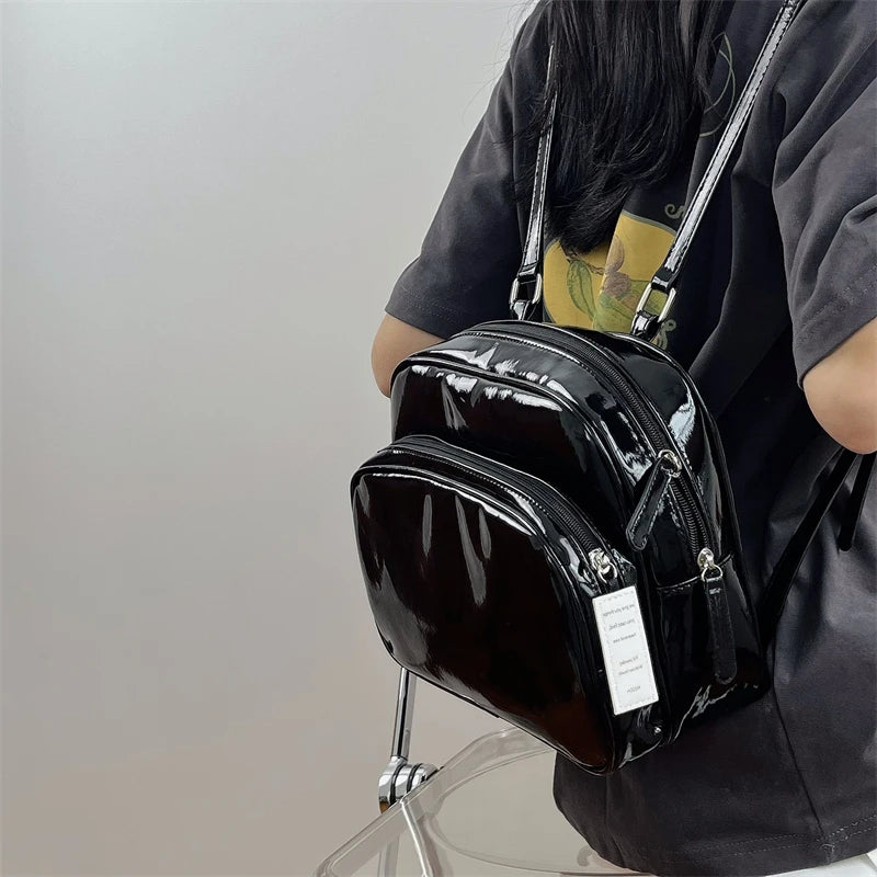 Women's Small Backpack Patent Leather Girls Student Shoulder Bags