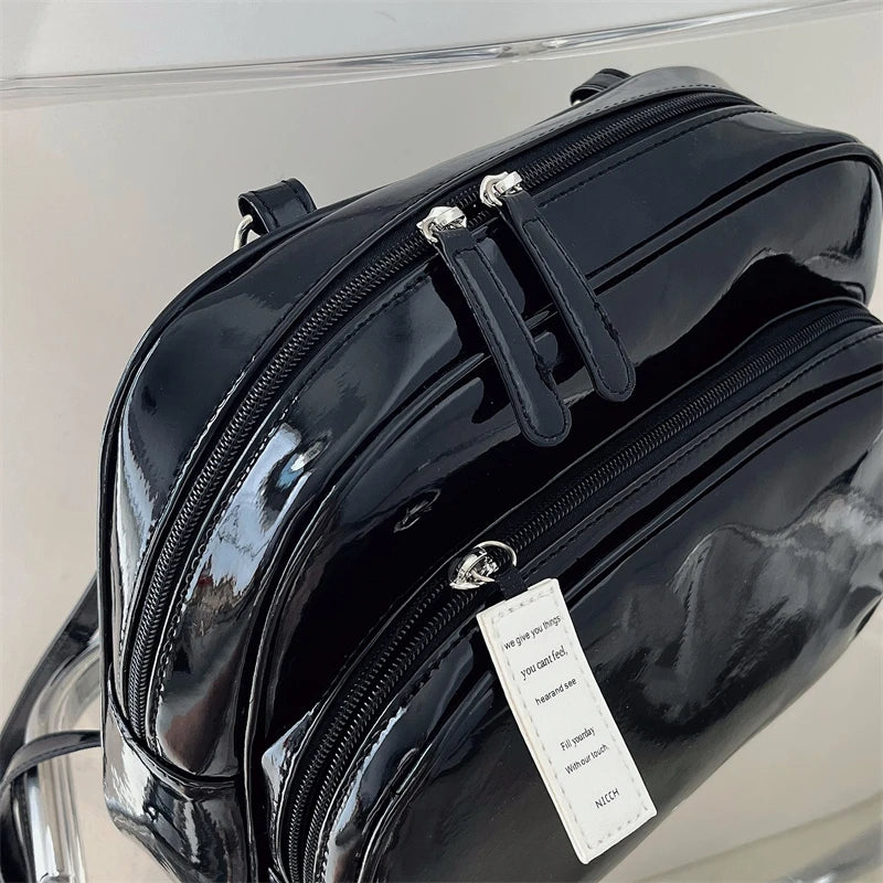 Women's Small Backpack Patent Leather Girls Student Shoulder Bags