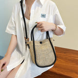 Straw Bucket Bag Women's Messenger Portable Crossbody Bag