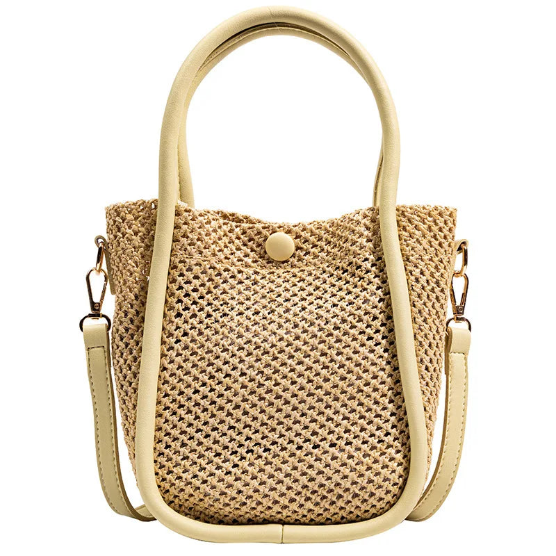 Straw Bucket Bag Women's Messenger Portable Crossbody Bag
