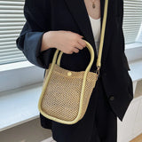 Straw Bucket Bag Women's Messenger Portable Crossbody Bag