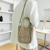 Straw Bucket Bag Women's Messenger Portable Crossbody Bag