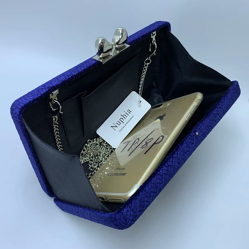 Nuphia Suede Velvet Navy Evening Clutch Bag