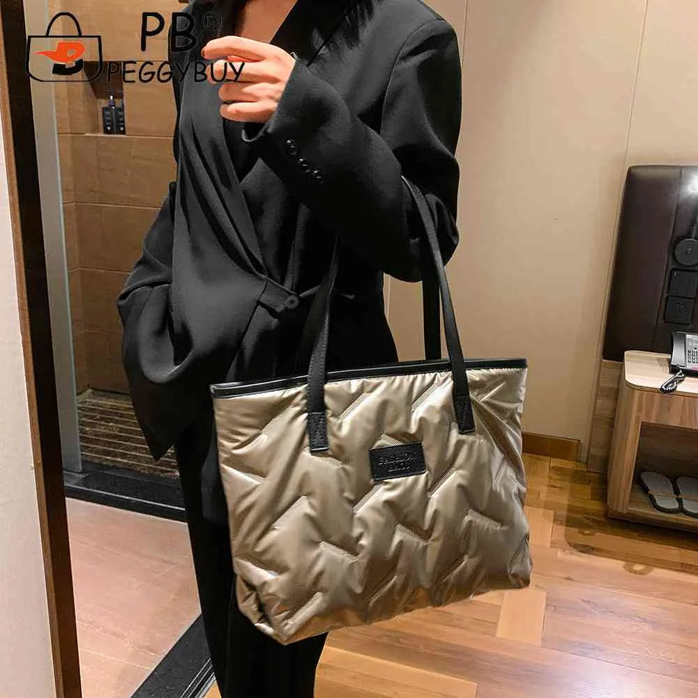 Nylon Cotton-padded Bag Casual Large Capacity Ladies Handbags Warm Zipper