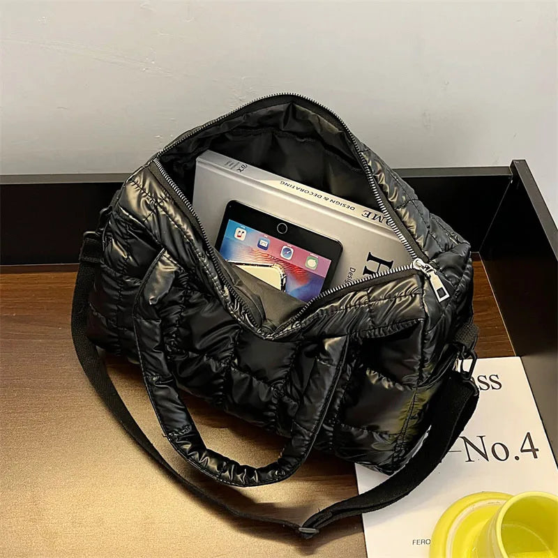 Nylon Bucket Shoulder Messenger Bag Women Winter Down Fabric