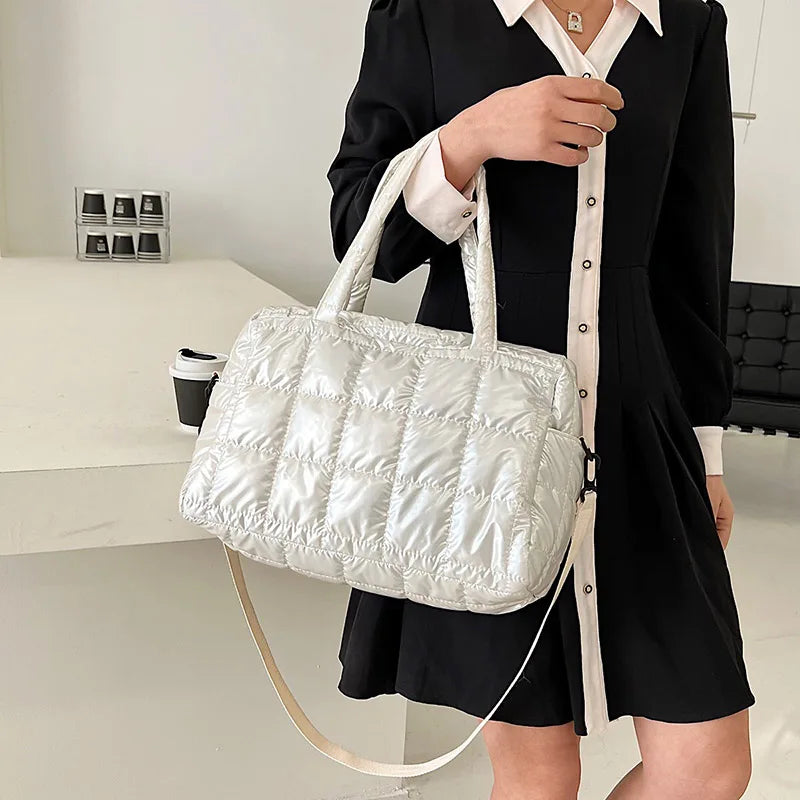 Nylon Bucket Shoulder Messenger Bag Women Winter Down Fabric