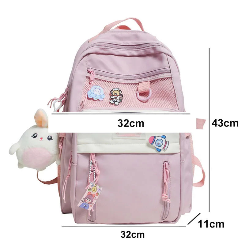 Nylon Waterproof Women Backpack College Style Pure Schoolbag For Teenage Girls