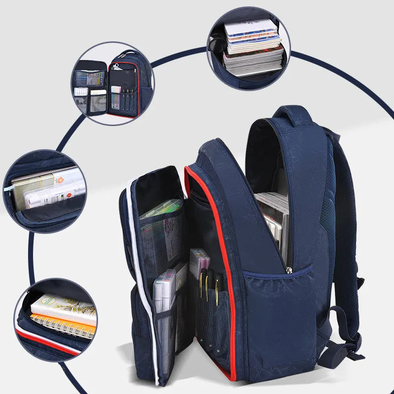 Boys Waterproof Elementary School Backpack with Multiple Pockets