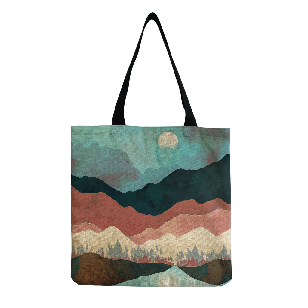Oil Painting Mountain Forest Casual Tote Bag Handbag