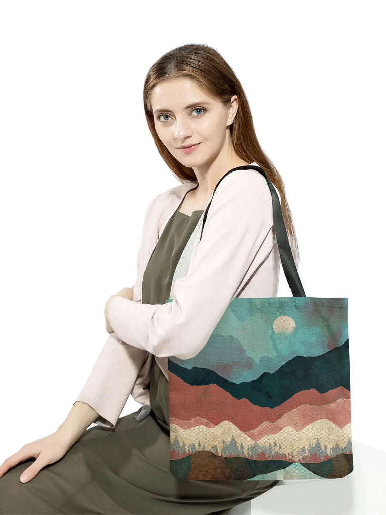Oil Painting Mountain Forest Casual Tote Bag Handbag