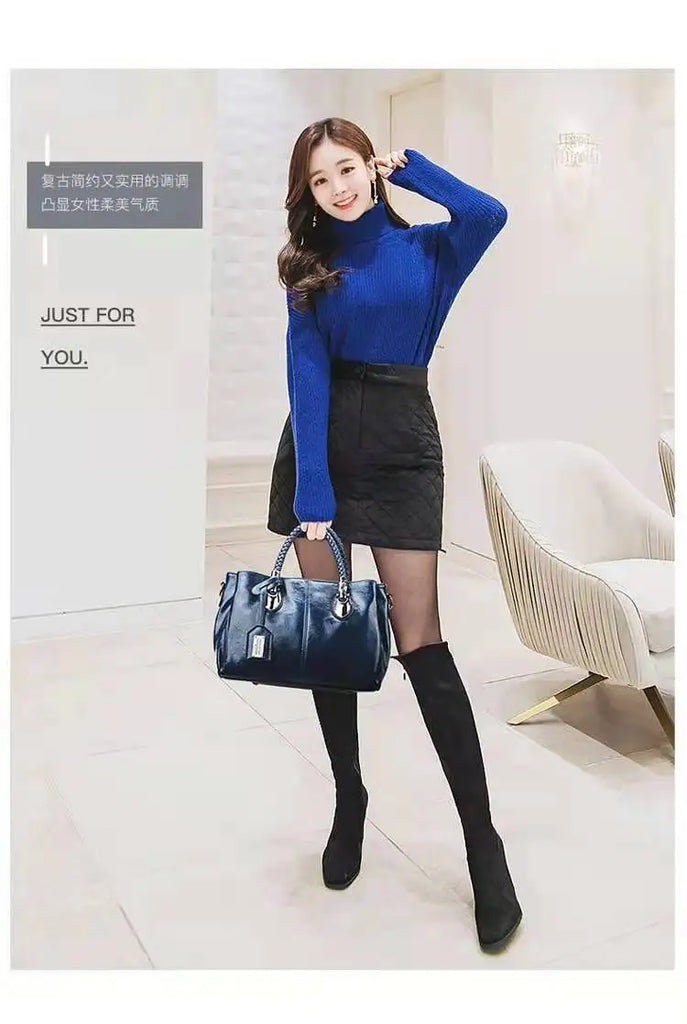 Soft Leather Boston Shoulder Bag Big Bag