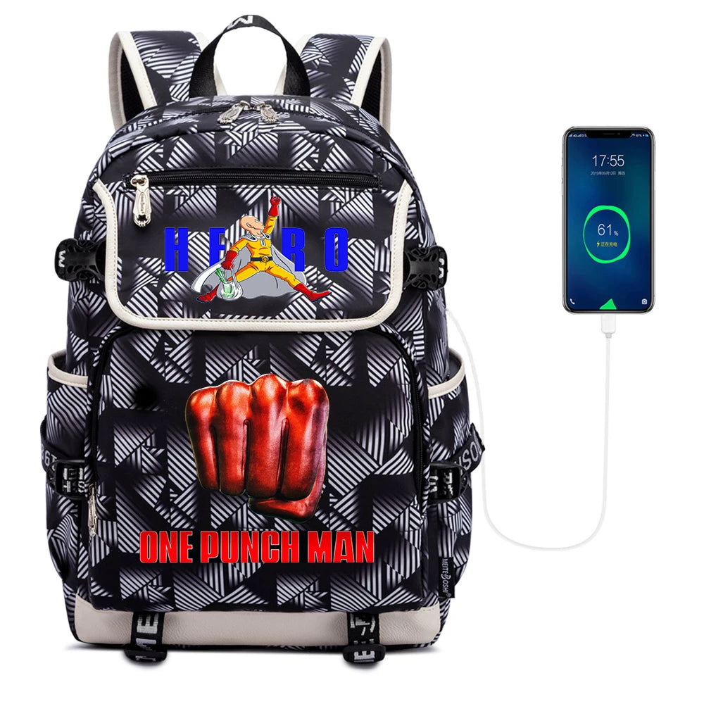 One Punch Man Backpack Zipper School Bag Packsack Canvas
