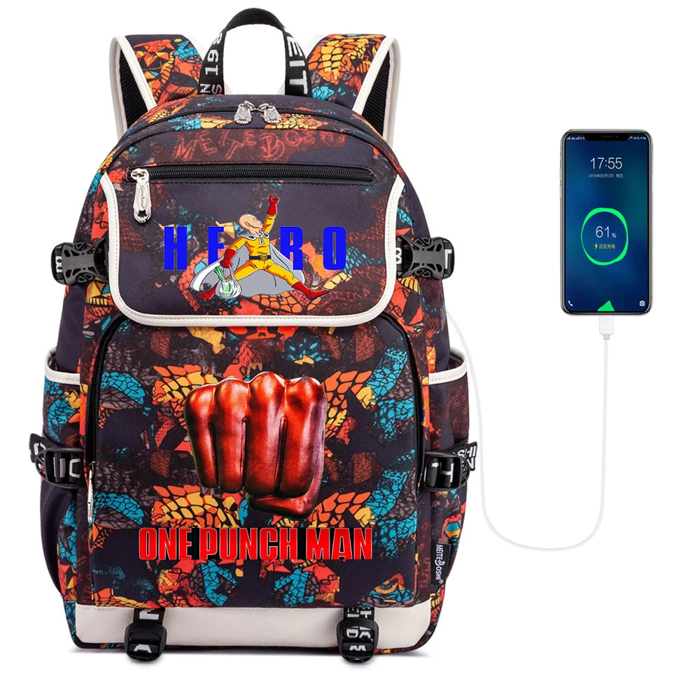 One Punch Man Backpack Zipper School Bag Packsack Canvas