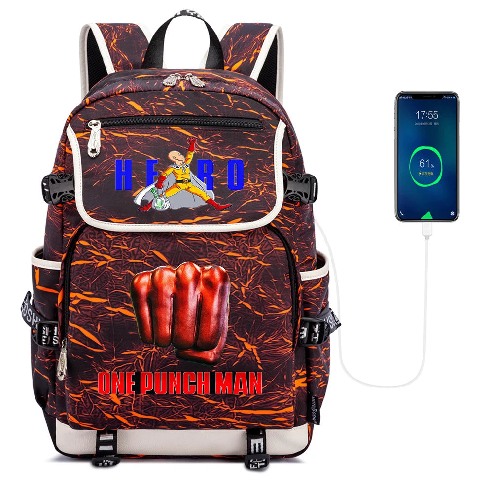 One Punch Man Backpack Zipper School Bag Packsack Canvas