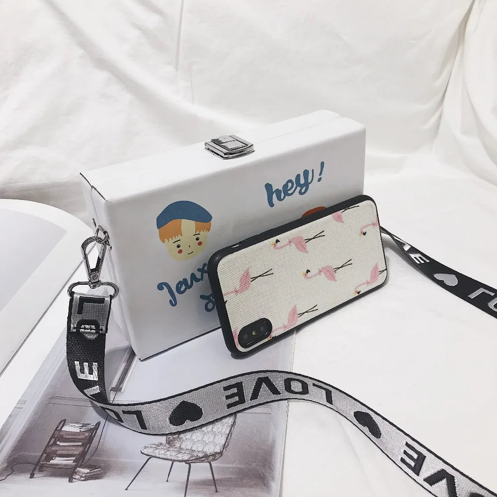 One-shoulder Wide Strap Stamp Print Box Bag