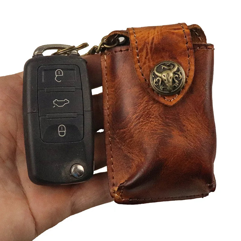 Bull Head Leather Key Case - Car Key Holder for Men and Women