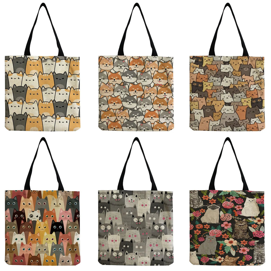 Cats Print Eco-Friendly Outdoor Tote Bag High Capacity Travel Beach Side Bags