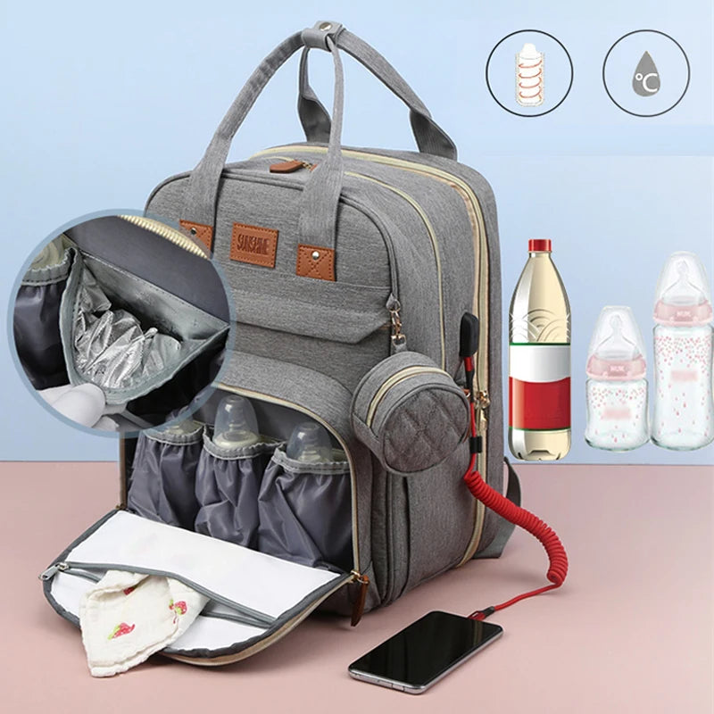 Outting Folding Mummy Bag Diaper Bag Large Capacity Backpack