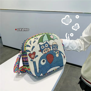 Owl Elephant Print Crossbody Bag Harajuku Travel Students