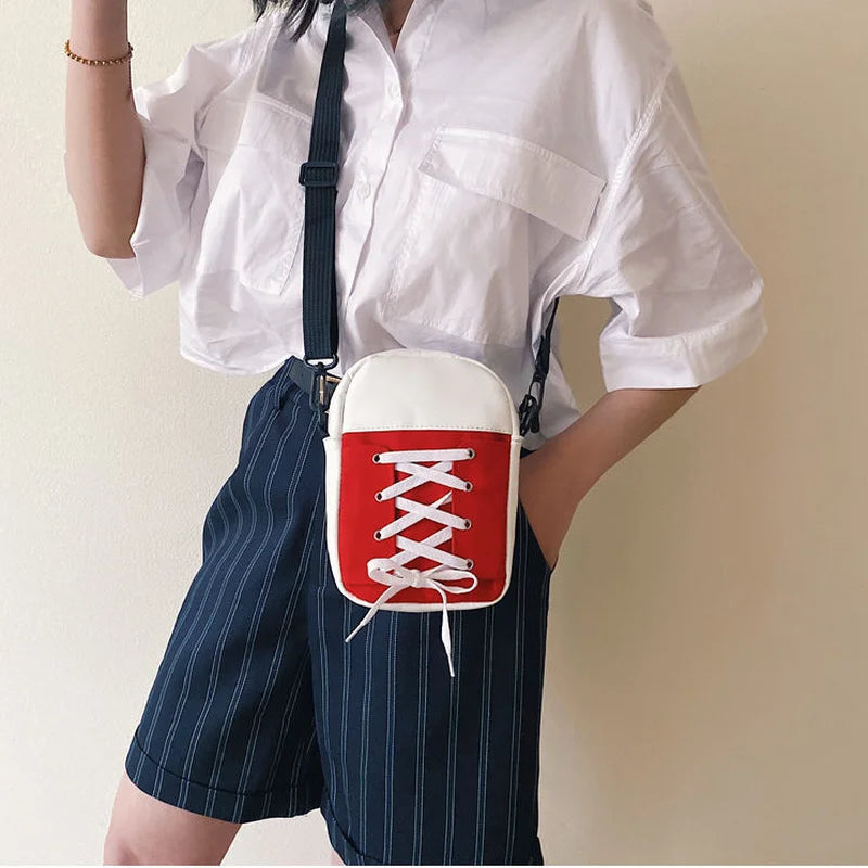 PU Canvas Shoulder Bags Women Drawstring Casual Ins Satchel Harajuku Purses